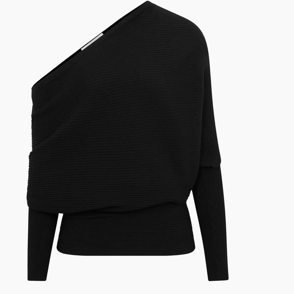 Reiss Black Asymmetric One-Shoulder Knit Sweater